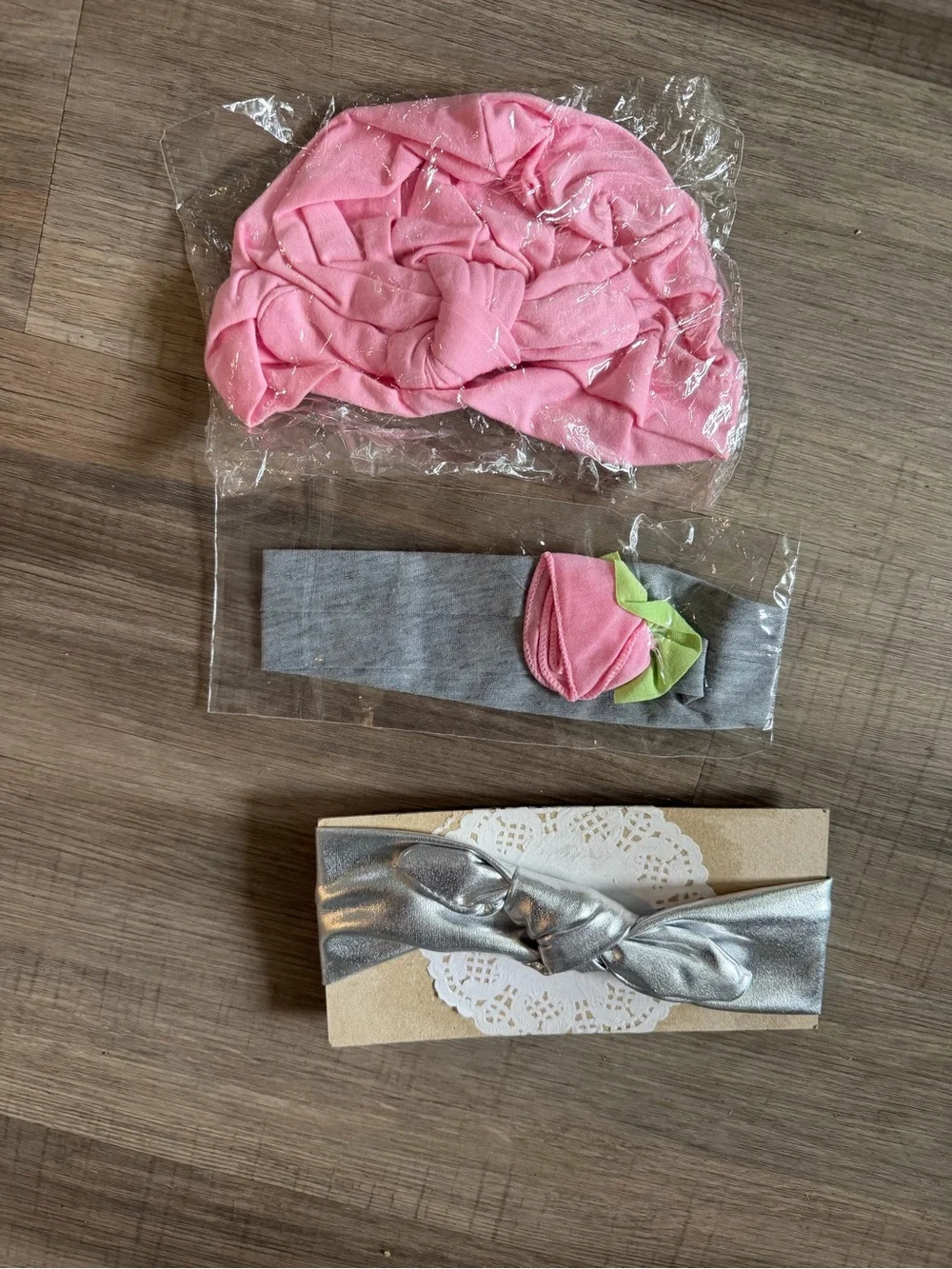 Pink Baby Turban & Headband Set with Silver Knot Headwrap